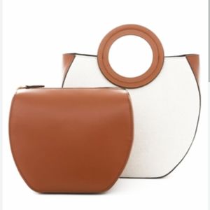 NWT STAUD Frida Top Handle Bag in Canvas and Leather Removable Pouch 2-in-1